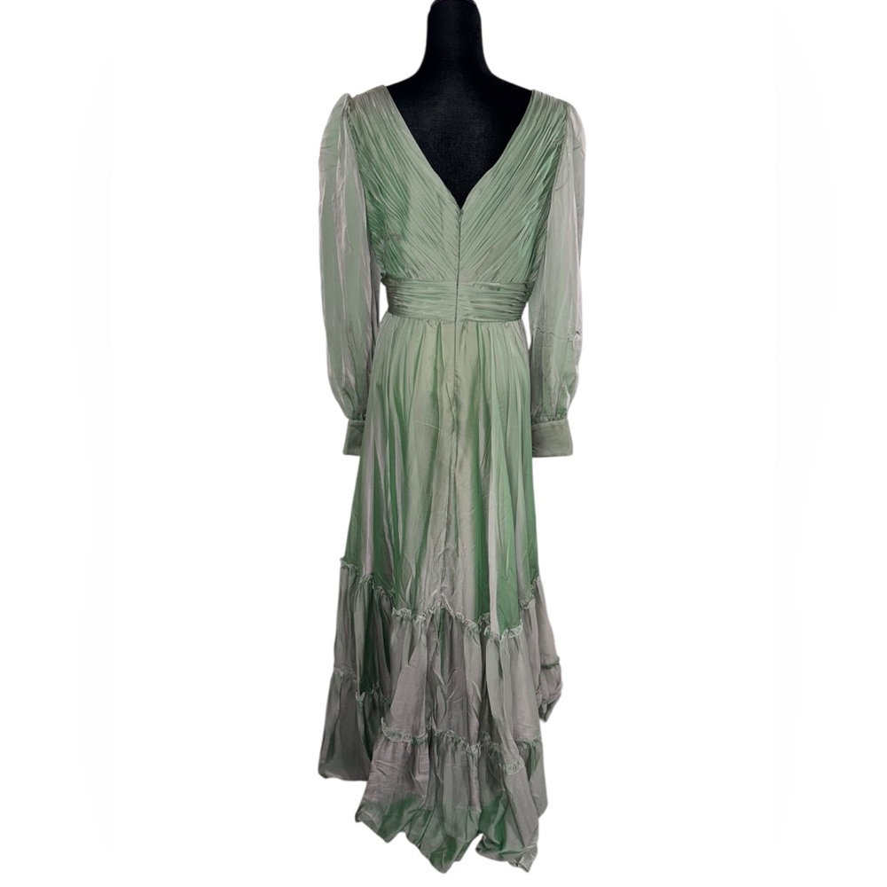 Mac Duggal FAUX WRAP ILLUSION BISHOP SLEEVE TIERED GOWN Sage NWT - Picture 11 of 16
